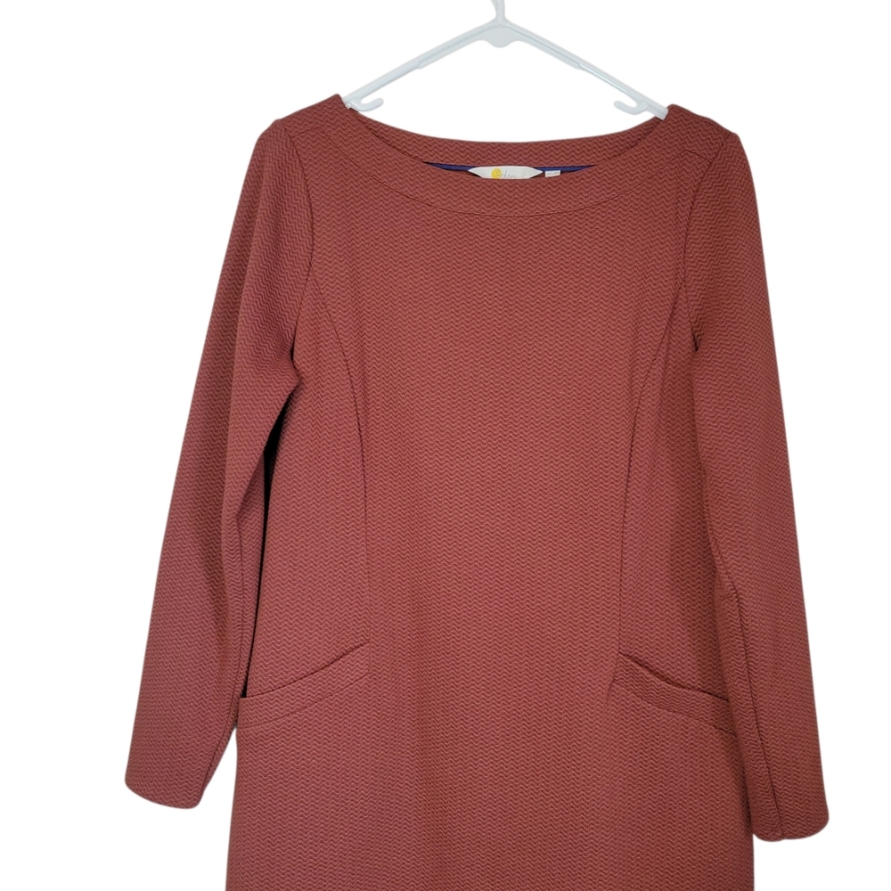 Boden Ingrid Jacquard Knit Shift Dress 8P Rust Long Sleeve Pocket Petite - Picture 4 of 11